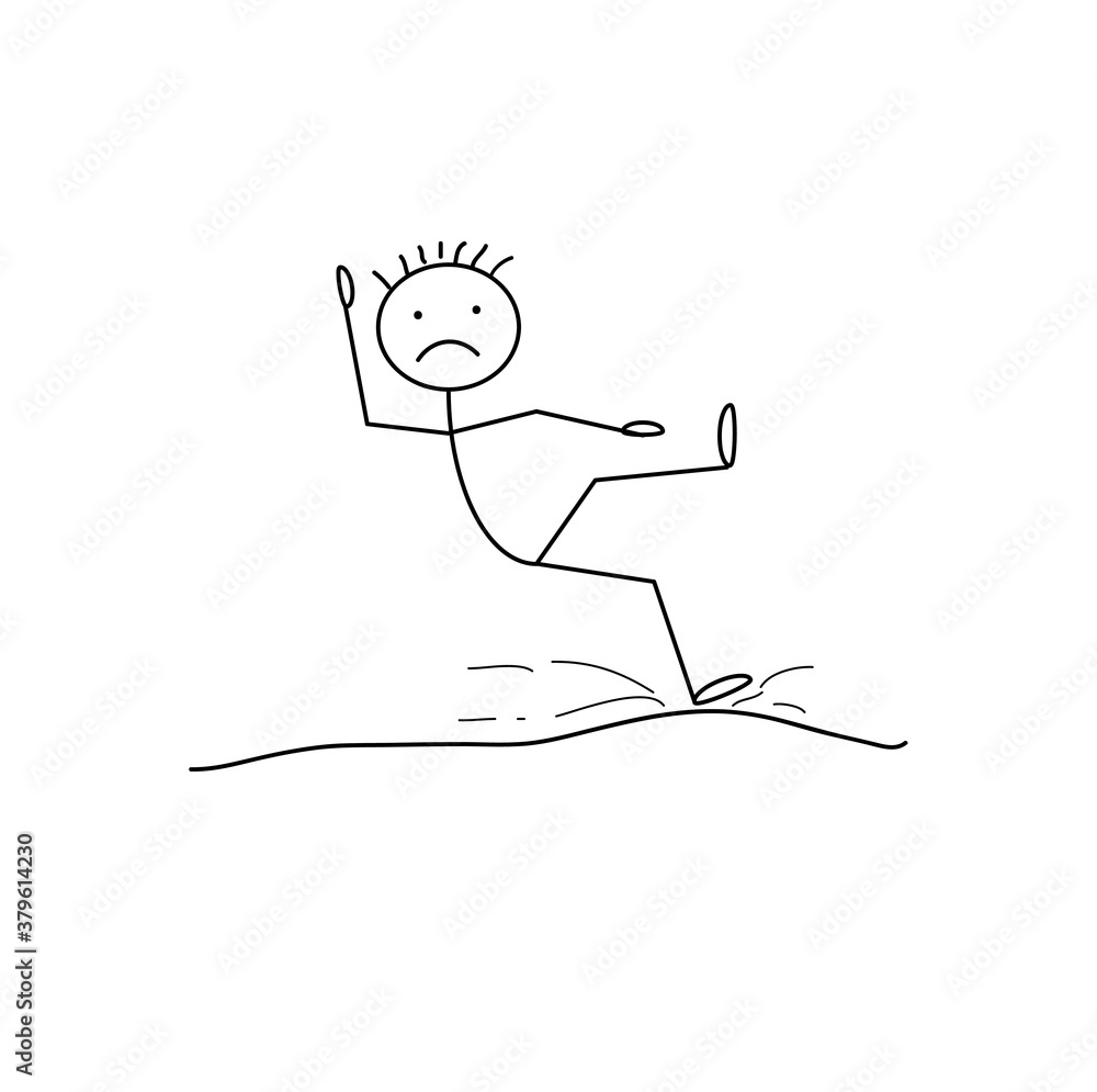 Careful, the symbol with the figure of a falling man . Slippery road, path. Careful, the symbol with the figure of a falling man . Slippery road, path.