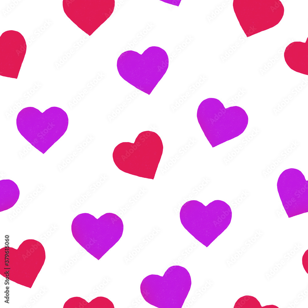 seamless pattern with red and purple hearts on a white background