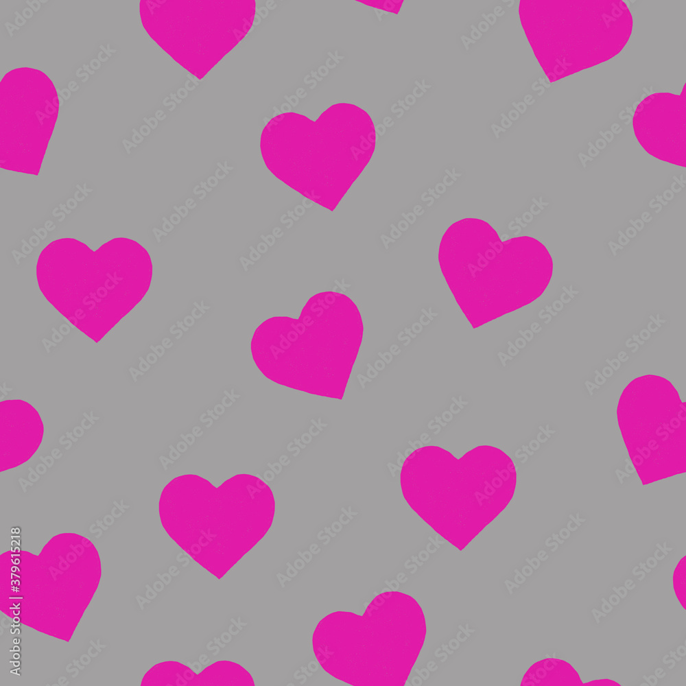 seamless pattern with pink hearts on a gray background
