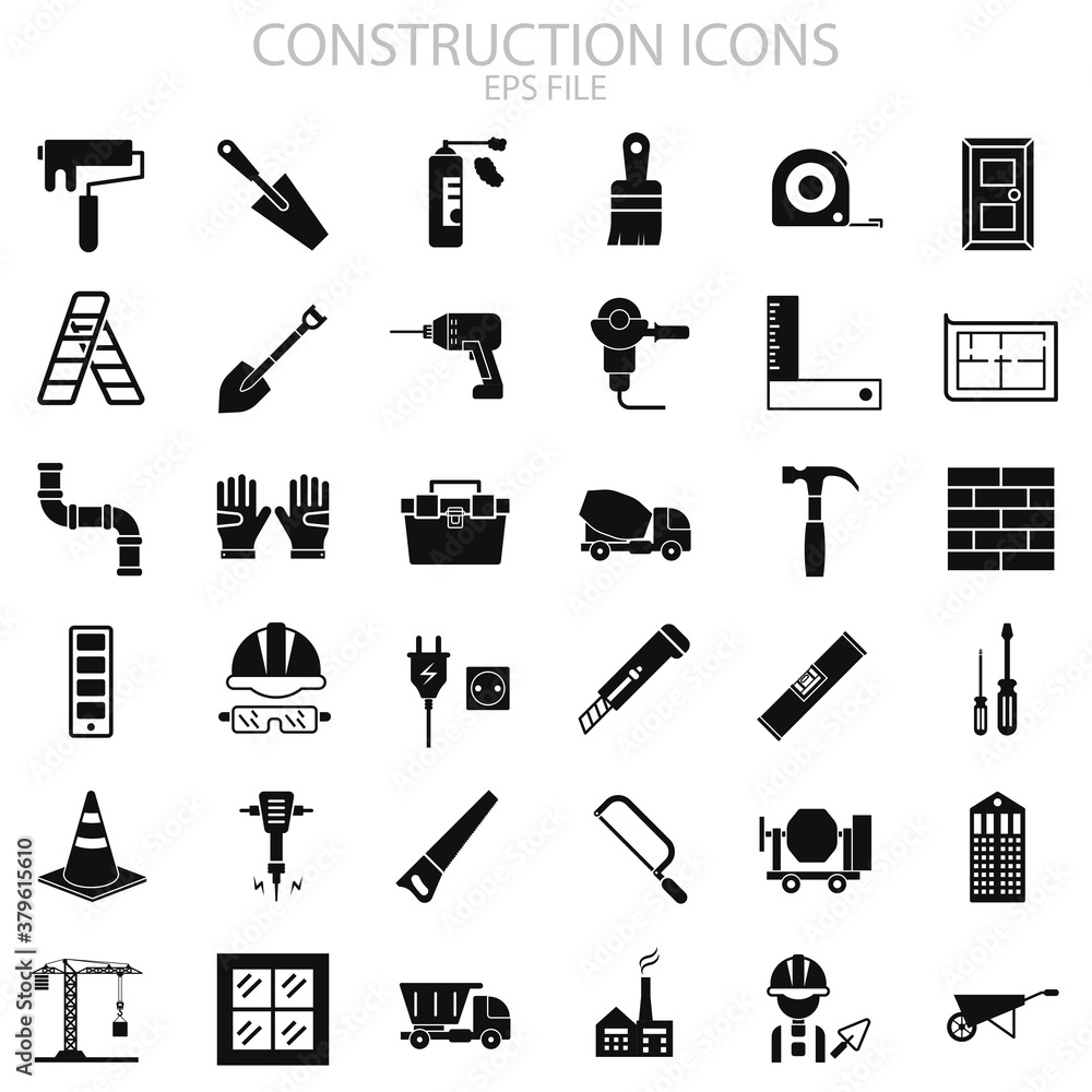 Construction icons set for your website, logo, app, UI, product print. Construction icons set concept flat Silhouette vector illustration icon