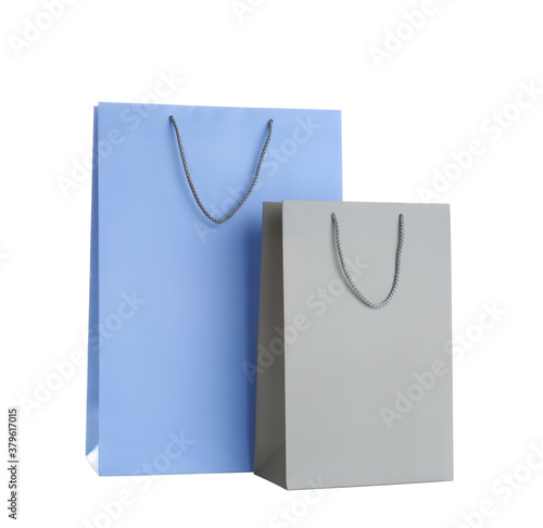 Different paper shopping bags isolated on white