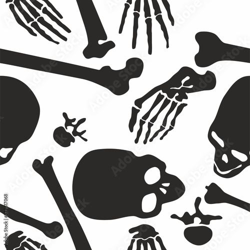 Day of The Dead. Seamless pattern made of skulls and bones. Skeleton pattern.