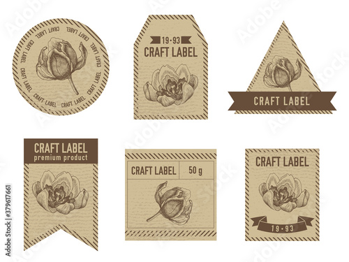 Craft labels vintage design with illustration of tulip #379617661