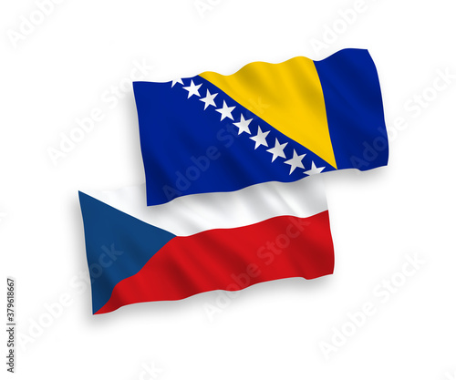 Flags of Czech Republic and Bosnia and Herzegovina on a white background