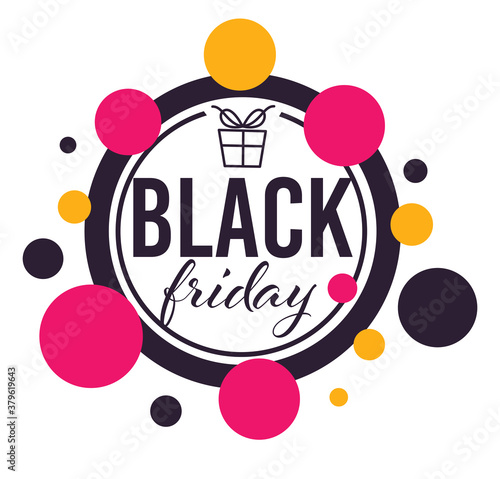 Black friday sale rounded banner with present vector