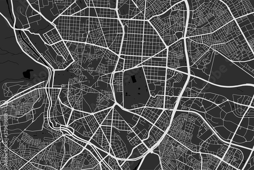 Urban city map of Madrid. Vector poster. Grayscale street map.