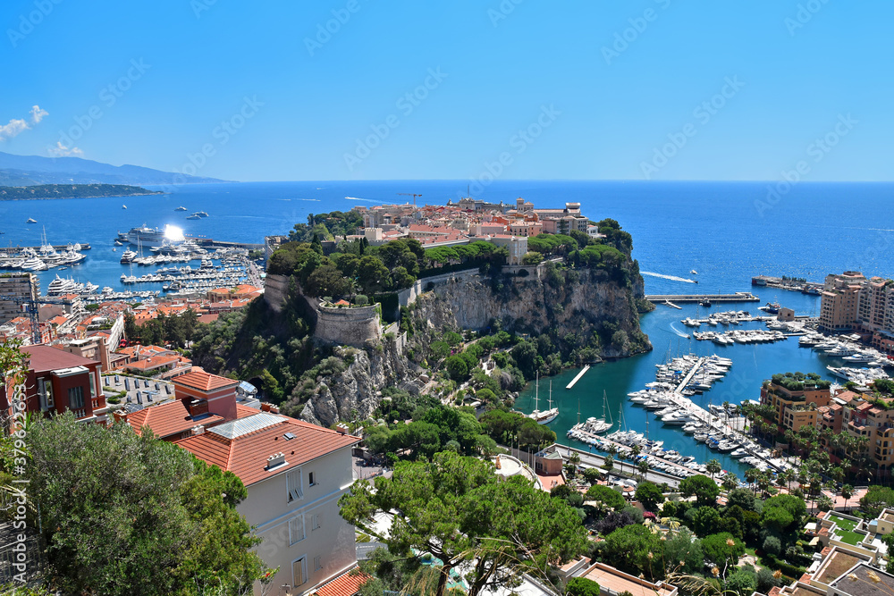 Scenic view of Monaco Ville and the port of Monaco from above