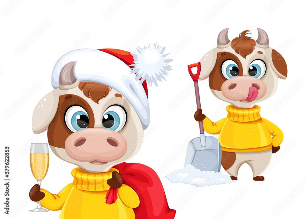 Cute bull cartoon character. Chinese New Year 2021 Cute bull cartoon character. Chinese New Year 2021