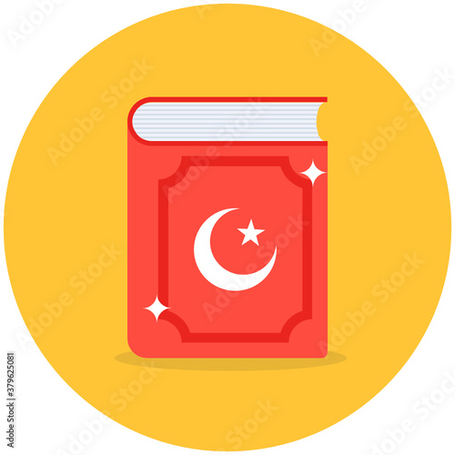
A holy Muslim book, holy quran icon in flat style 
