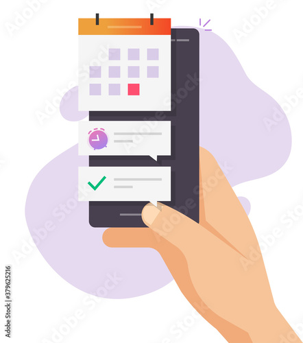 Calendar organizer important deadline date to do task list mobile on phone online app, smartphone event digital appointment vector flat cartoon icon, electronic agenda scheduled on cellphone