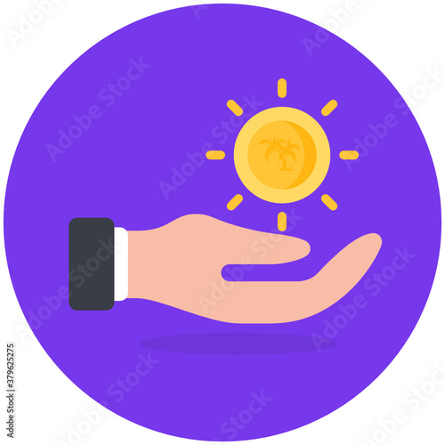 
Hand holding coin, conceptual icon of contribution 
