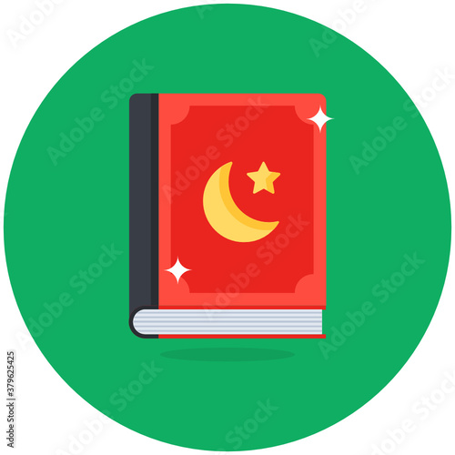 
A holy Muslim book, holy quran icon in flat style 
