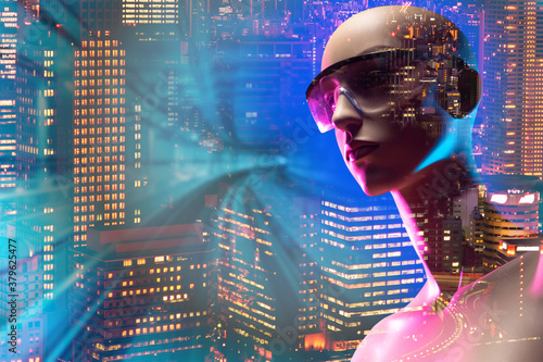 Wallpaper Mural A female mannequin wearing safety glasses. Ophthalmology. Eye protection. Vision protection. Doll with glasses on a dark background. Torontodigital.ca