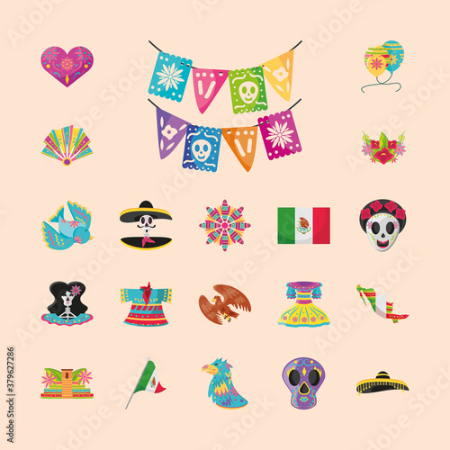 mexican detailed style icons group vector design