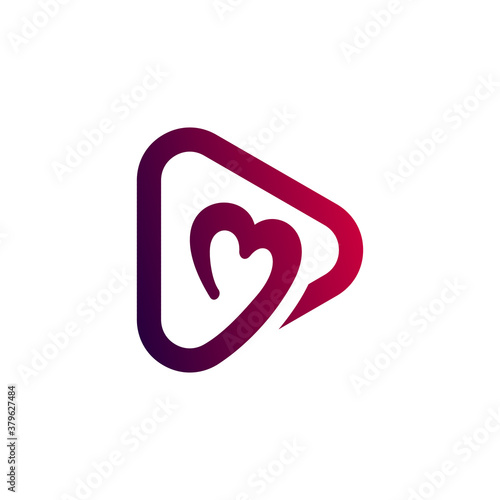 play button with heart vector logo template