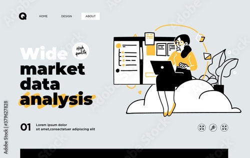 Presentation slide template or landing page website design. Business concept illustrations. Modern flat style. Vector