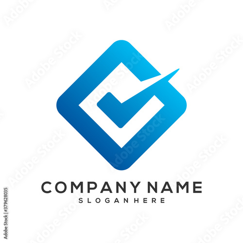 check mark that formed letter g vector logo template