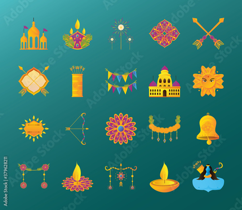 set of icons festival hindu dussehra