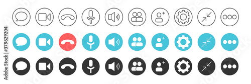 Set of icons for video call, for web conference or business webinar design.
