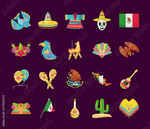 mexican detailed style icons bundle vector design