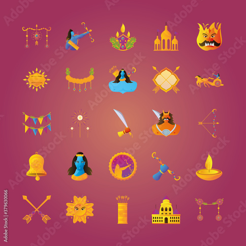 set of icons of the dussehra celebration
