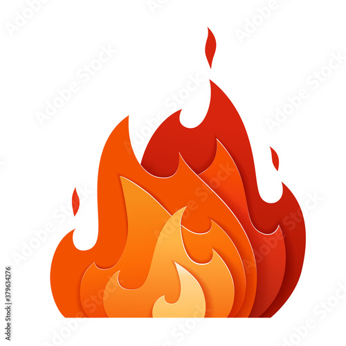 Fire logo paper cut. Flame icon from layers