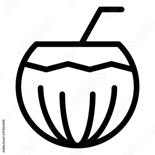 
Coconut with striped pipe, icon of coconut juice 
