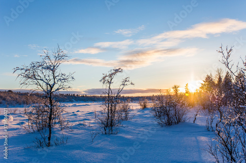 Winter sunset in Nuorgam  Lapland  Finland