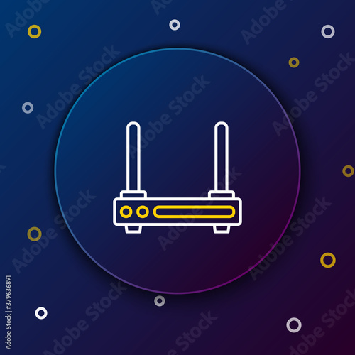 Line Router and wi-fi signal symbol icon isolated on blue background. Wireless ethernet modem router. Computer technology internet. Colorful outline concept. Vector.