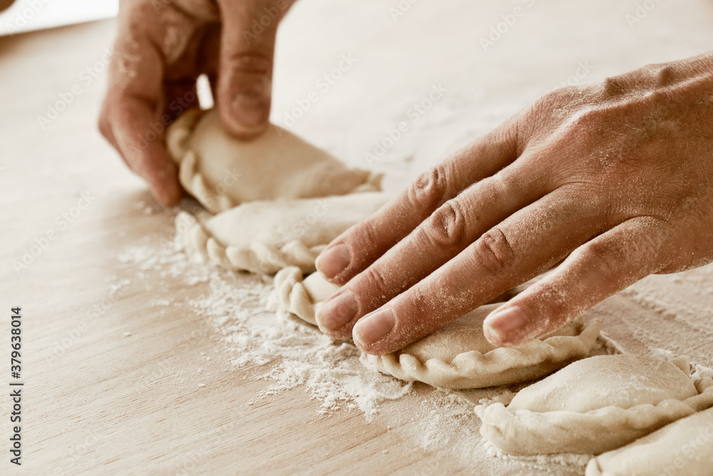 hands kneading dough, baker, the Baker's hands, dough, hands in the flour, dumplings, handmade dumplings, ravioli