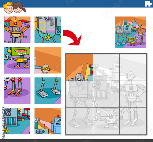 jigsaw puzzle game with comic robot characters