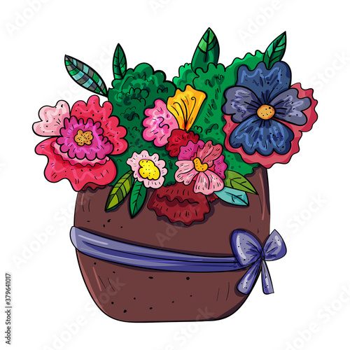 A pot of flowers. Season spring and summer. A gift for any occasion. Houseplants. A cozy house.