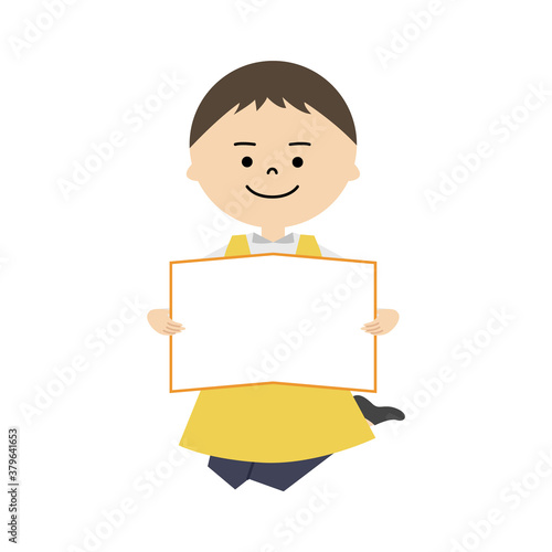 絵本を開いて見せている男性保育士のイラスト