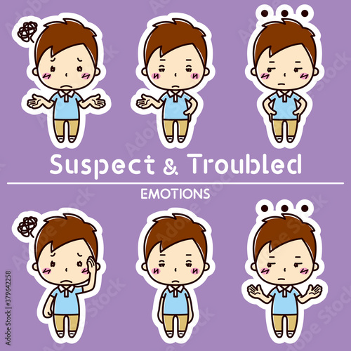 男性の表情セット/ 疑う / 困る