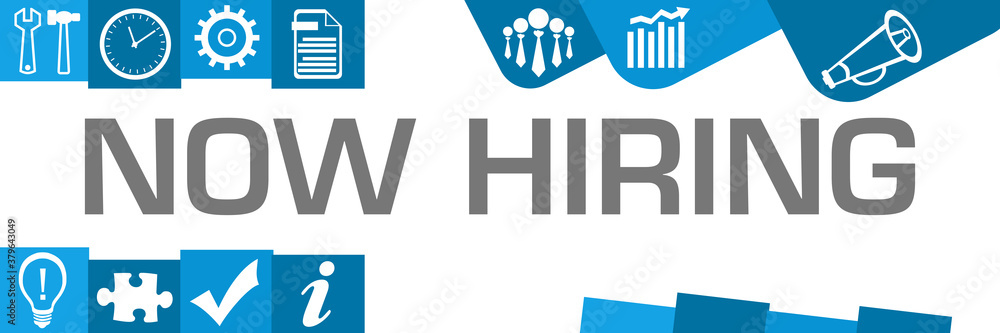Now Hiring Blue Various Shapes Business Symbols Up Down Horizontal Now Hiring Blue Various Shapes Business Symbols Up Down Horizontal