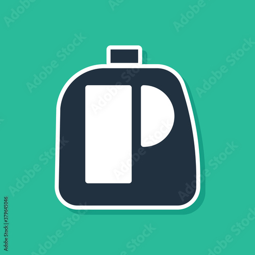 Blue Plastic bottles for laundry detergent, bleach, dishwashing liquid or another cleaning agent icon isolated on green background. Vector Illustration.