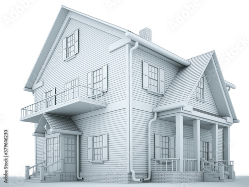 3d illustration of home exterior isolated on white. Concept real estate in gray colors.