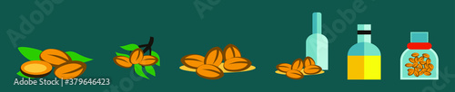 set of argan oil with bottle cartoon icon design template in various models. vector illustration isolated on blue background