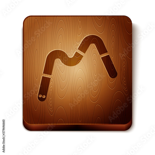 Brown Jelly worms candy icon isolated on white background. Wooden square button. Vector.