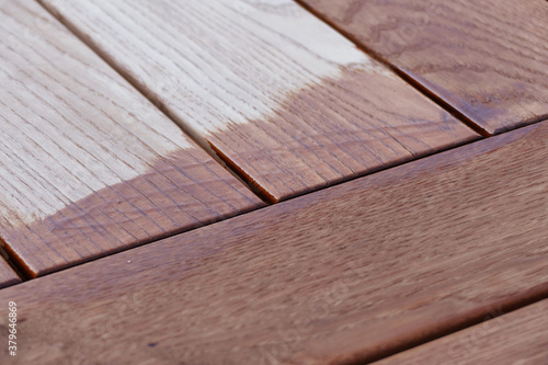 Freshly oiled, dried and untreated thermo-ash, texture of wood of a terrace