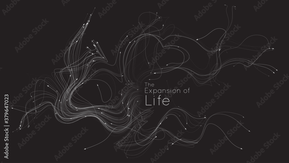 Expansion of life. Vector neuron growth. Small particles strive out of ...