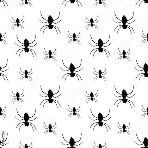 Hallowen seamless pattern with spiders on white background. Watercolor illustration