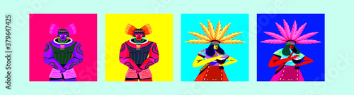 Wallpaper Mural set of armed native people of african tribes cartoon character design template with various models. vector illustration isolated on blue background Torontodigital.ca