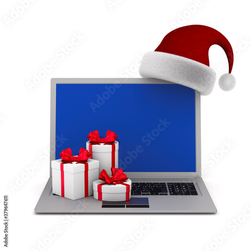 laptop and santa claus hat ...