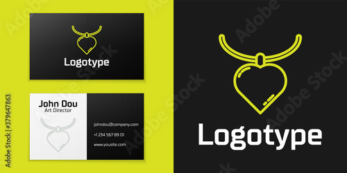Logotype line Necklace with heart shaped pendant icon isolated on black background. Jewellery decoration. International Happy Women Day. Logo design template element. Vector Illustration.