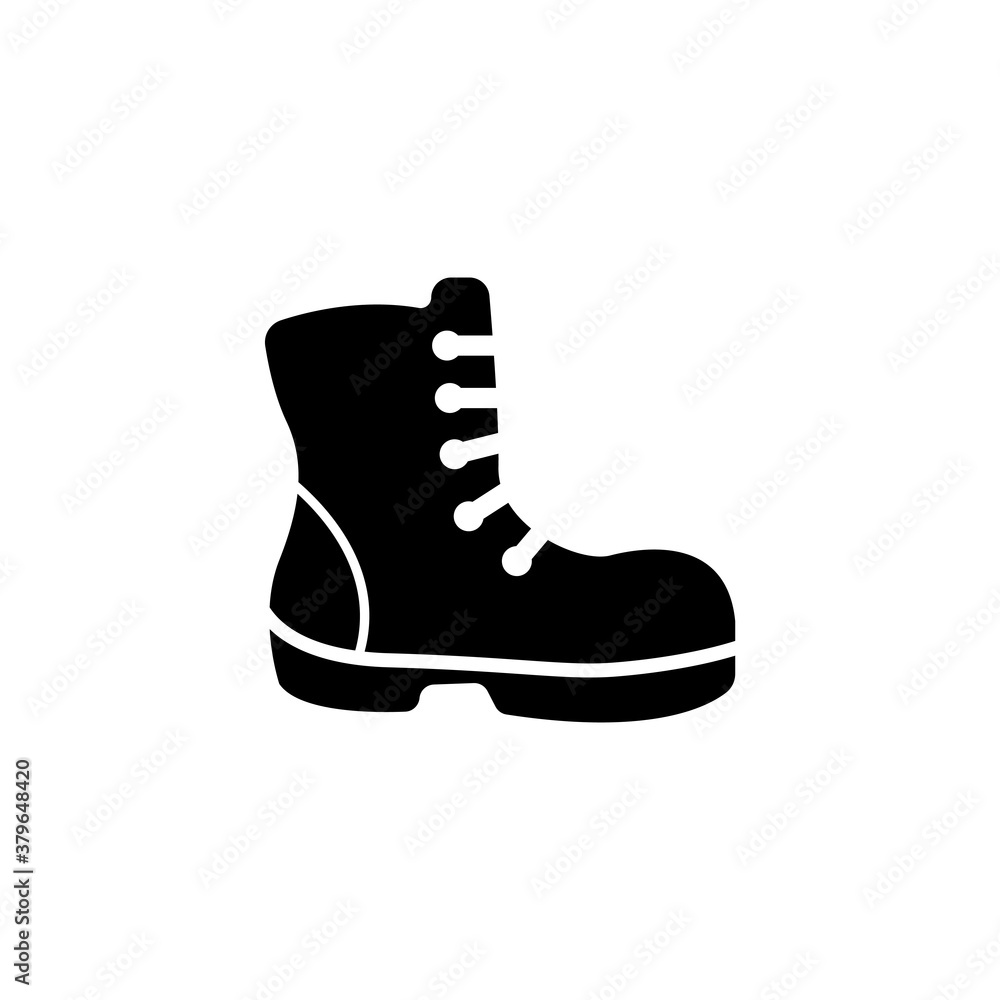 Military or Lumberjack Shoes, Hiking Boot. Flat Vector Icon illustration. Simple black symbol on white background. Military Worker Shoes, Hiking Boot sign design template for web and mobile UI element Military or Lumberjack Shoes, Hiking Boot. Flat Vector Icon illustration. Simple black symbol on white background. Military Worker Shoes, Hiking Boot sign design template for web and mobile UI element