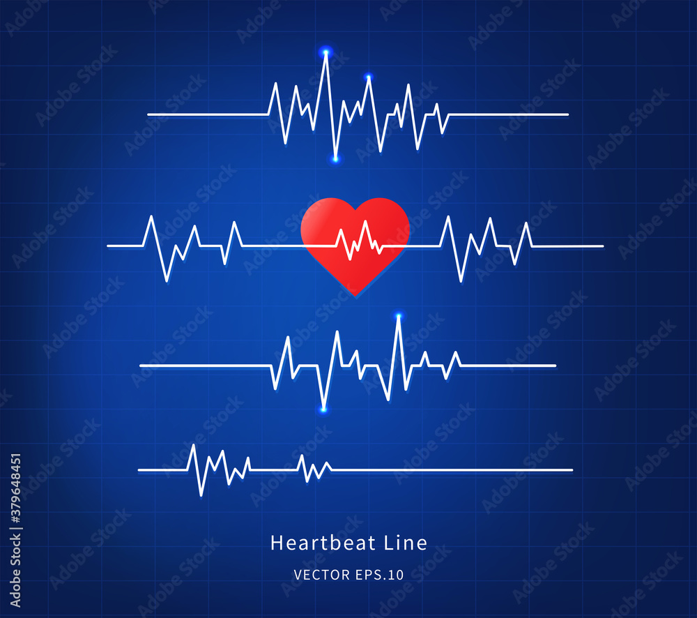 Heartbeat line icon on blue background. Vector illustration
