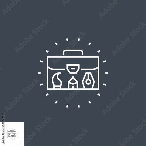 Portfolio Demonstration Related Vector Line Icon. Isolated on Black Background. Editable Stroke. Vector Illustration.