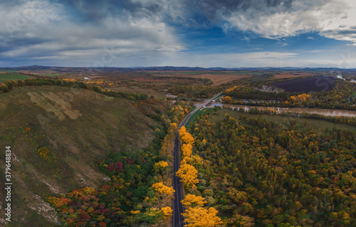 Aerial view of road in beau...