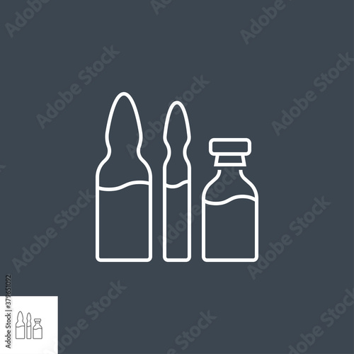 Ampoule and Vial Related Vector Line Icon Set. Drugs. Isolated on Black Background. Editable Stroke.